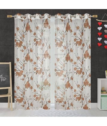 Homefab India Floral Transparent Eyelet Long Door Curtain 9ft (Pack of 2) - Brown