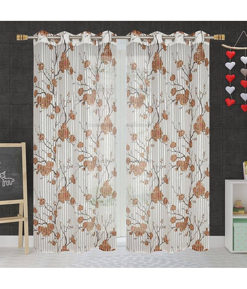 Homefab India Floral Transparent Eyelet Long Door Curtain 9ft (Pack of 2) - Brown