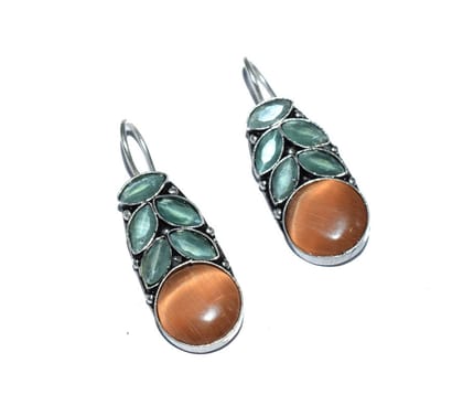 Silver Replica Stone Work Oxidized Hook Earring , SER-023-Per Pair