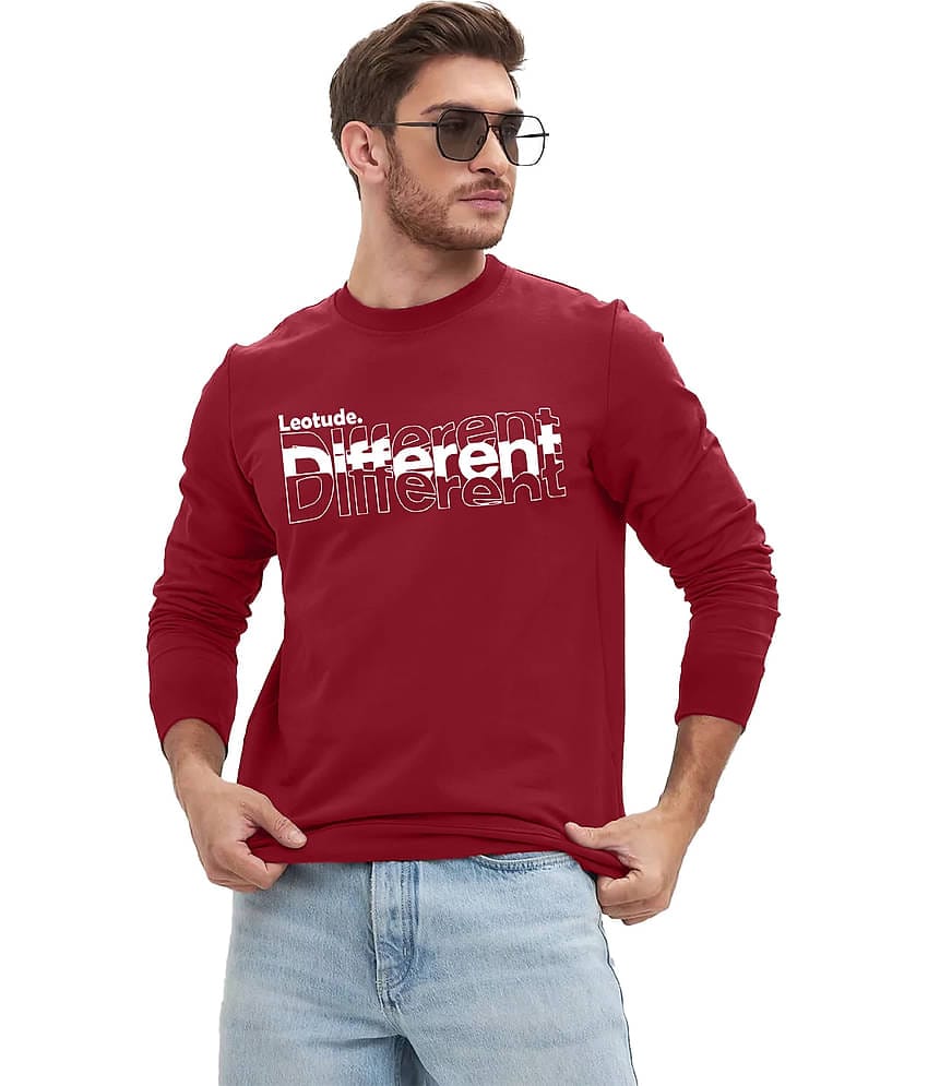 Leotude Men Cotton Blend Regular Fit Printed T-Shirt ( Maroon )