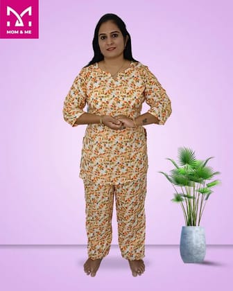 Mom And Me Orange Cotton Co-Ord Set (L) | Floral Leaf Print | Loungewear & Casual Mom And Me Orange Cotton Co-Ord Set (L) | Floral Leaf Print | Loungewear & Casual
