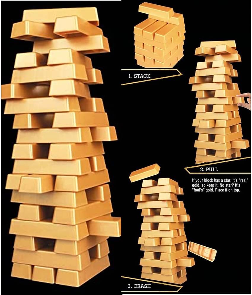 Fratelli Gold Bar Stacking Tower Toys for Kids – Tumble Tower Assembling Game, Balancing Blocks Game for Boys, Kids and Adults – 54 Pieces Golden Blocks