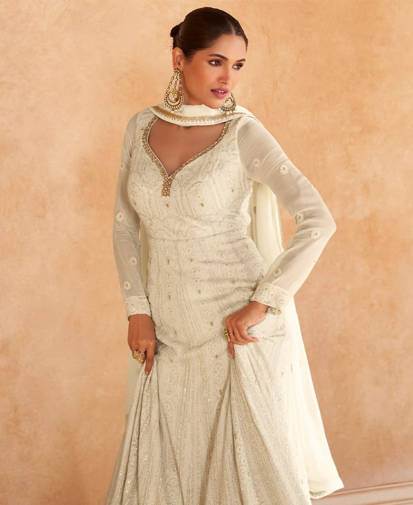 Wedding Wear White Georgette Anarkali