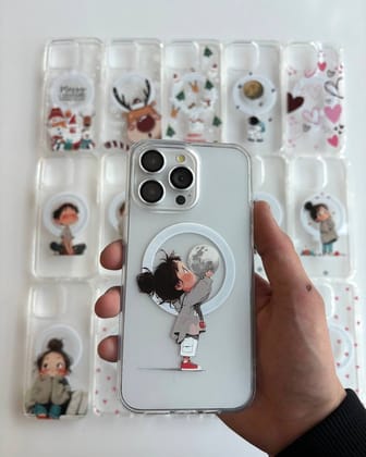 Cute Girl Boy Portraits Custom Magsafe Clear Transparent iPhone Hybrid Silicone Slim Case-Design 2