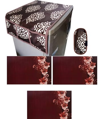 Fabolic Polyester Floral Fridge Mat & Cover ( 93 53 ) Pack of 5 - Brown