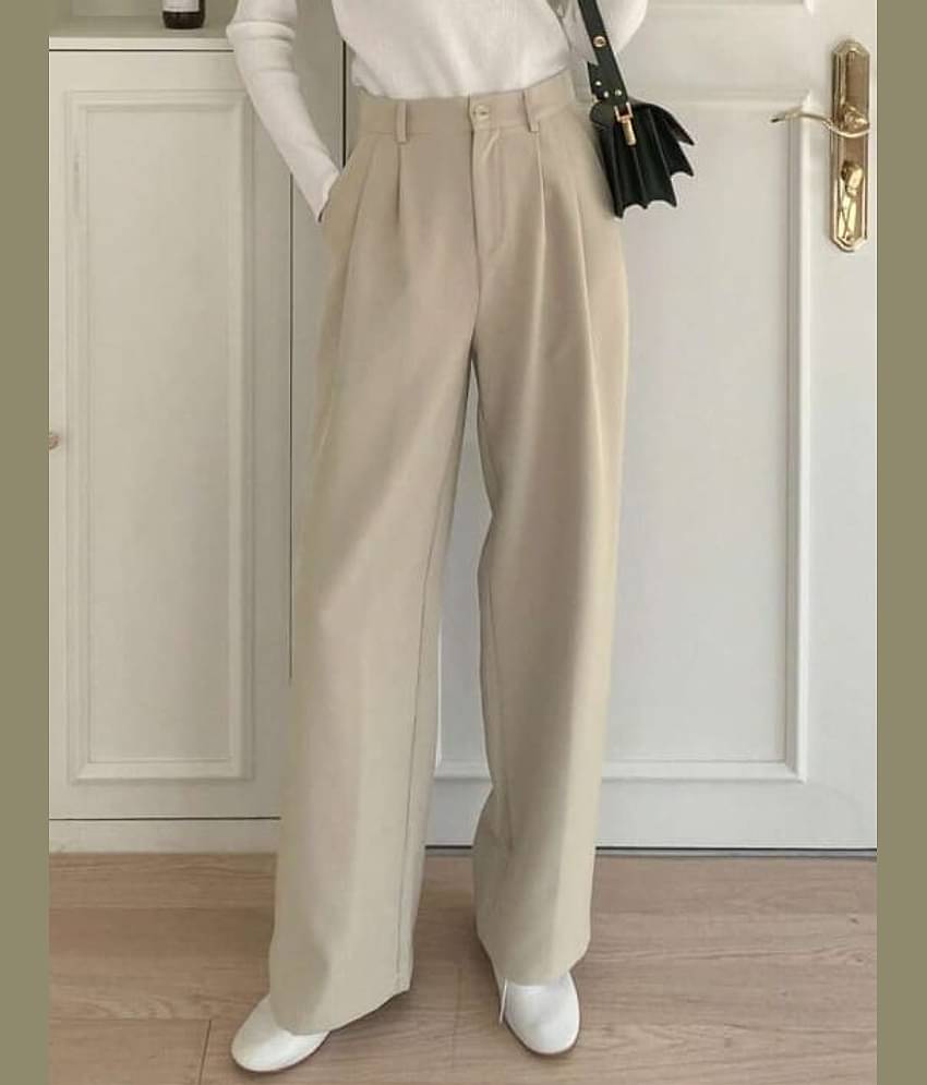 Broadstar Pack of 1 Polyester Baggy Women's Casual Pants ( Beige )