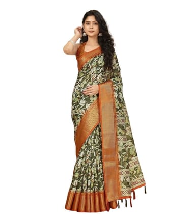 Women's Cotton Silk Floral Printed Saree With Unstitched Blouse 5.5Mtr (Multicolor)-PID66605