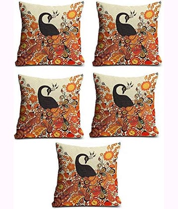 Home Solution Set of 5 Jute Birds Square Cushion Cover (40X40)cm - Multi