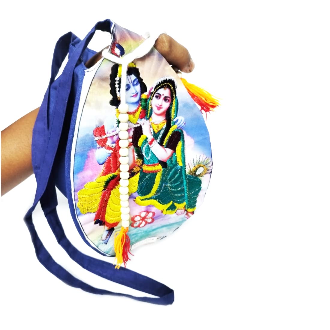 MAYAPURI Beautiful Radha Krishna Embroidery Japa Bag/Chanting Bag with Sakshi Mala