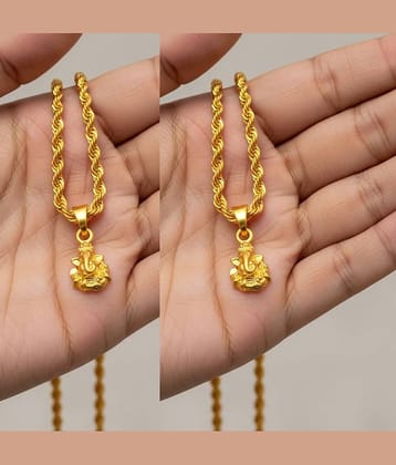Charms Gold Religious Pendant With Chain ( Pack of 2 )