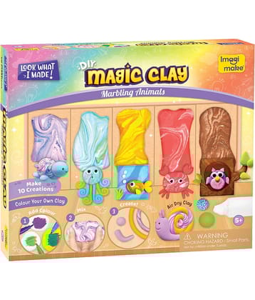 Imagimake Magic Clay | Colour & Create | Marbling Animals Craft Kit | Air Dry Clay For Art & Craft | Make 10 Super Clay Creations | Birthday Gift For 5,6,7,8 Year Old Girls & Boys