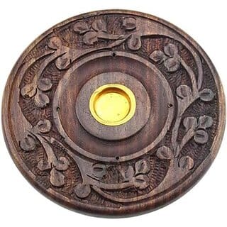 Wooden Incense Base/Plate Elegant Handcrafted Holder for Sticks and Cones with Carved Design