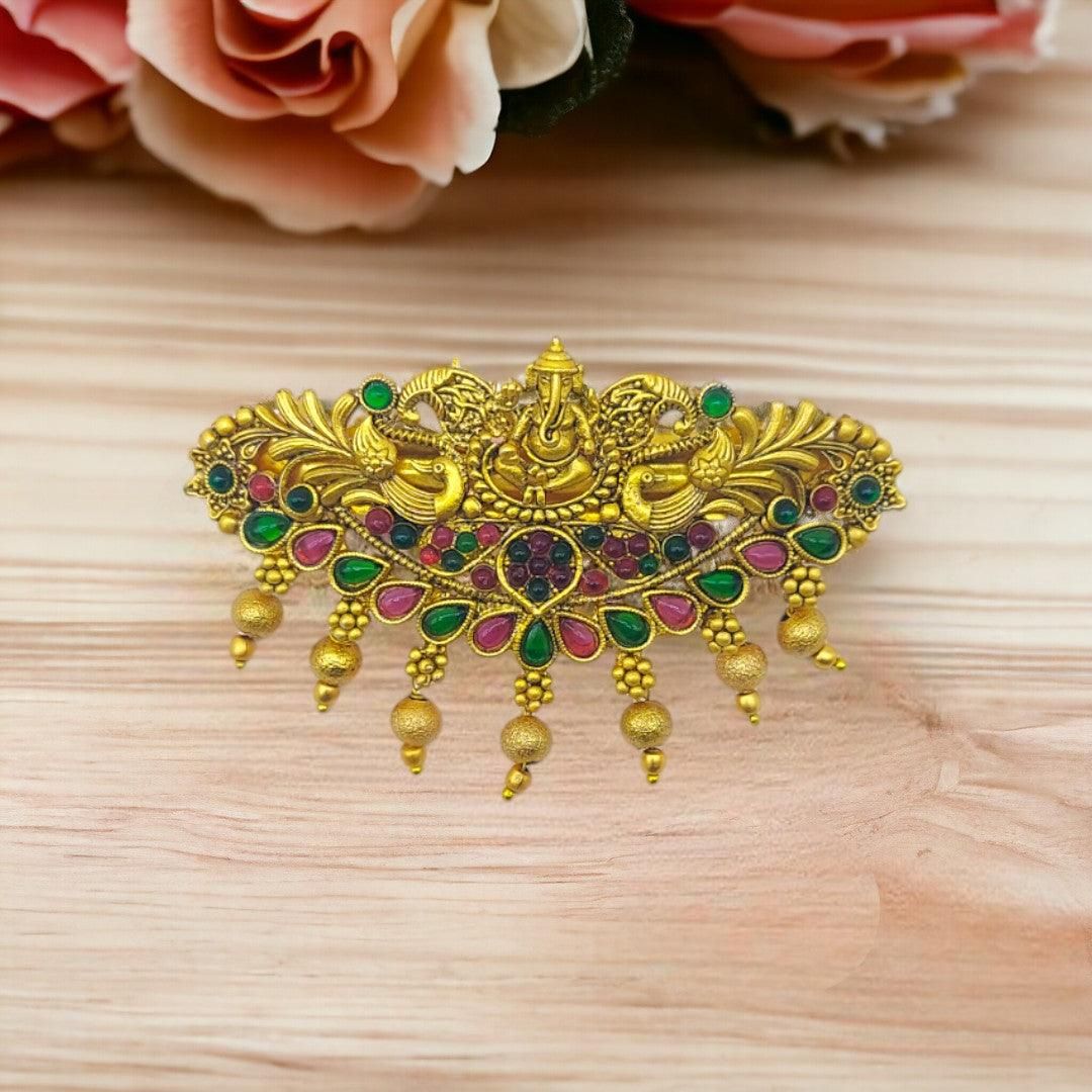 Matte Gold Plated Temple Design Hair Clip/Hair Barrette