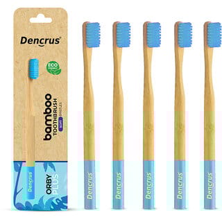 DENCRUS Orby Plus Bamboo Toothbrush For Adults Soft Bristles For Gentle Cleaning - Pack of 5 (Blue)