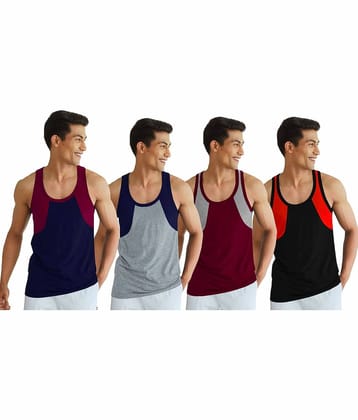 Drako Pack of 4 Cotton Basic Vest For Men ( Multicolor )