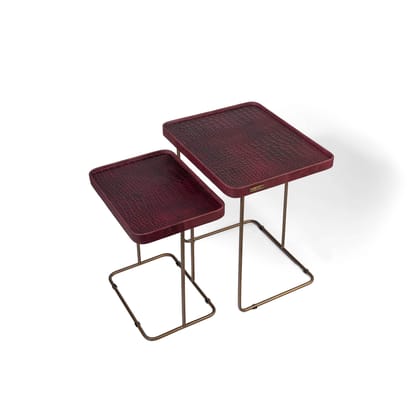 Croco Nested Table- Burgundy (Set Of Two)-BURGUNDY