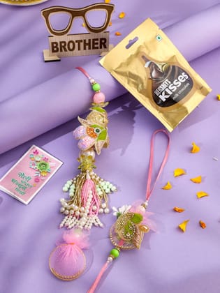 NVR Set of 2 Handcrafted Multicolor Pearls Bhaiya Bhabhi Rakhi Combo-One Size / Multicolor