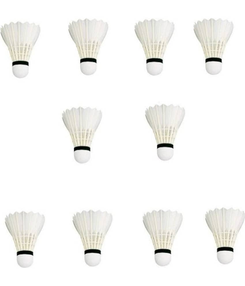 Monika Sports Feather Badminton ShuttleCock Pack of 10 - White