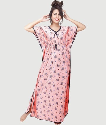 G4Girl - Peach Satin Women's Nightwear Kaftan ( Pack of 1 )