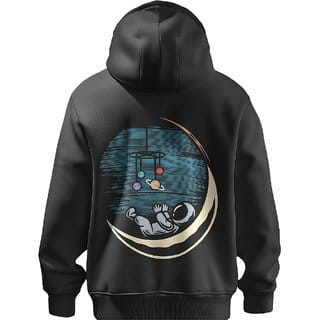 BULL CLOTHING Astronaut Baby Moon Graphic Black Hoodie  60 Cotton 40 Poly  280 GSM  Unisex Casual Sweatshirt (S)