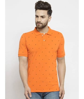 Merriment Pack of 1 Cotton Blend Regular Fit Printed Half Sleeves Men's Polo T Shirt ( Orange )