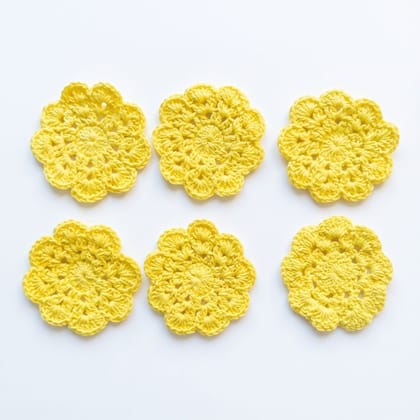 YELLOW CROCHET COASTERS – HANDMADE TABLE DECOR SET