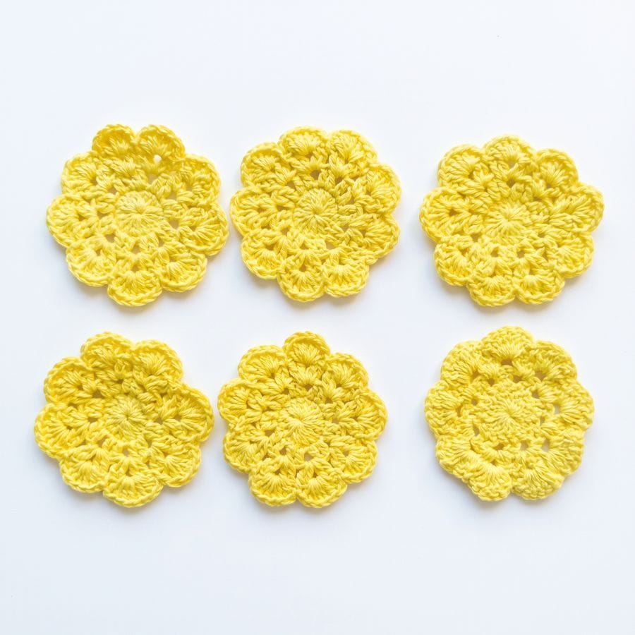 YELLOW CROCHET COASTERS – HANDMADE TABLE DECOR SET