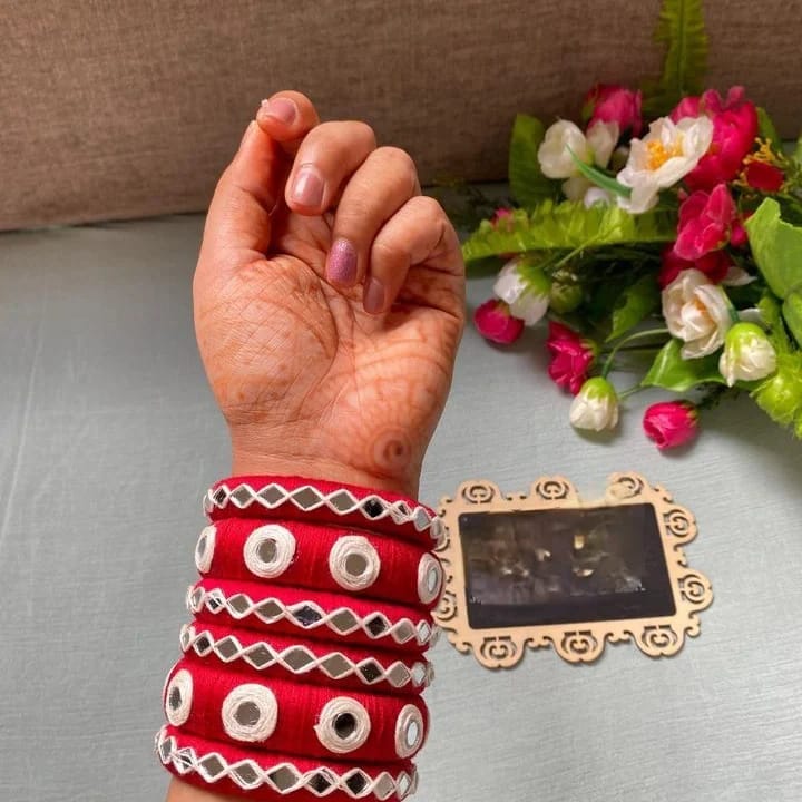 RED HAND CRAFTED AND MIRROR WORK BANGLES FOR EVERY TRADITIONAL EVENTS Size 2.6