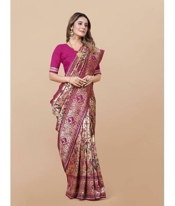 Gazal Fashions Banarasi Silk Embellished Saree With Unstitched Blouse Piece ( Multicolour )