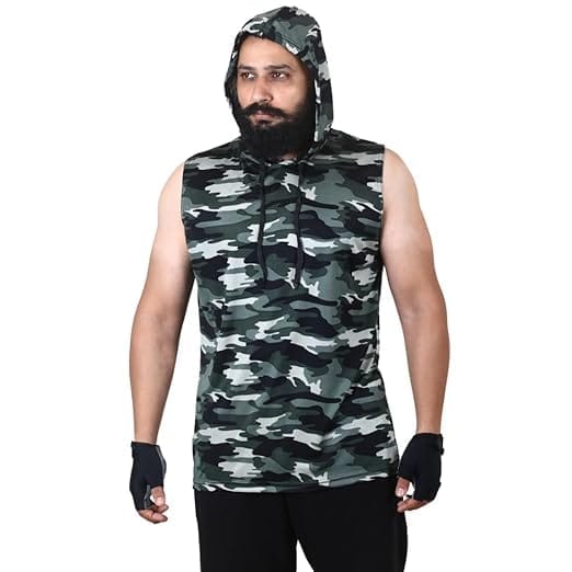 Men's Camouflage Sleeveless Hoodie – Gym & Casual Wear