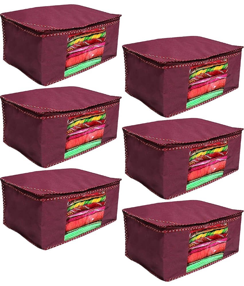 Non Woven Fabric Saree Cover Set with Transparent Window, Extra Large,less (6, Maroon)