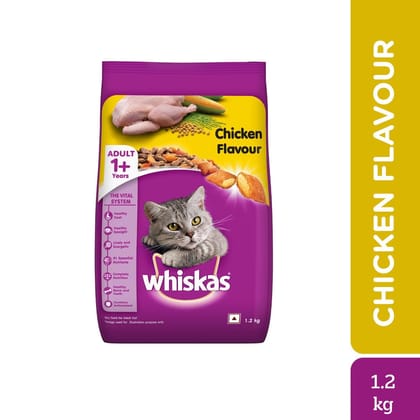Whiskas Chicken Flavour Adult (1+ Years) Dry Cat Food 1.2kg