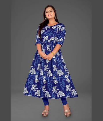 RIAANA Women Rayon Printed Anarkali Kurti ( Blue )