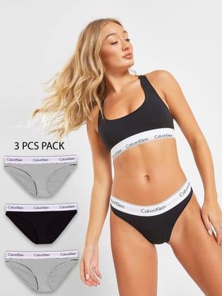 C K Classic Underwear - Women Pack Of 3 Briefs-M / BLACK & GREY