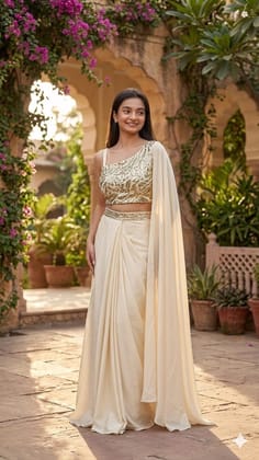 Dhoti Style Saree with Embroidered Blouse Dhoti Style Saree with Embroidered Blouse