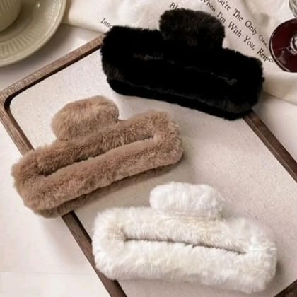 3 Pieces Furry Faux Fur Hair Claw Clips
