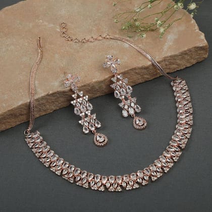 Rose-Gold Plated AD Studded Jewellery Set