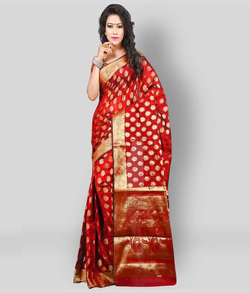 Gazal Fashions Banarasi Silk Embellished Saree With Unstitched Blouse Piece ( Multicolor )