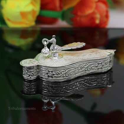 925 sterling silver handmade fabulous unique design peacock trinket box, brides gift, casket box silver article, silver utensils stb161