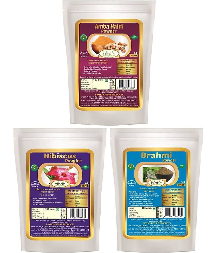 Biotic Amba Haldi, Hibiscus and Brahmi Powder Hair Mask 300 g Pack of 3