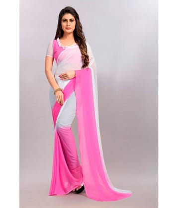JULEE Chiffon Colorblock Saree With Unstitched Blouse Piece ( Pink )