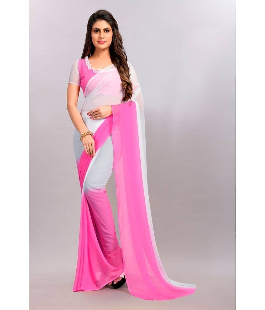 JULEE Chiffon Colorblock Saree With Unstitched Blouse Piece ( Pink )