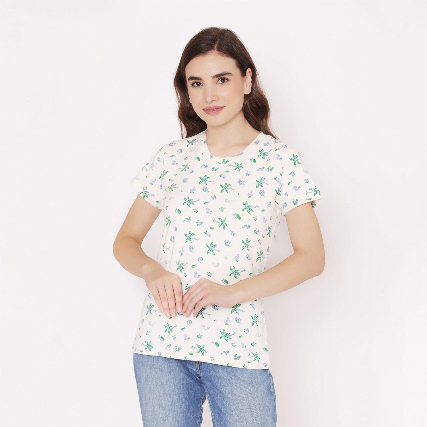 Women's Printed Half Sleeve Casual T-Shirt - Off White Off White M