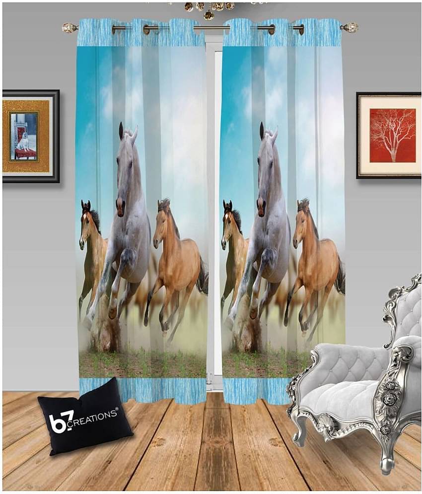 B7 CREATIONS Single Door Semi-Transparent Eyelet Polyester Curtains Multi Color