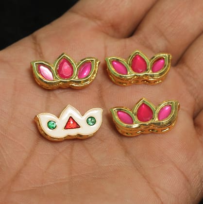 4 Pcs, 12x24mm, Kundan Spacer Connectors Golden-Pink / Kundan