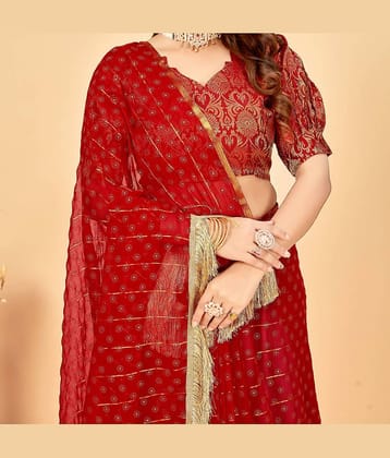 Parmila Fashion Georgette Embellished Saree With Unstitched Blouse Piece ( Red )