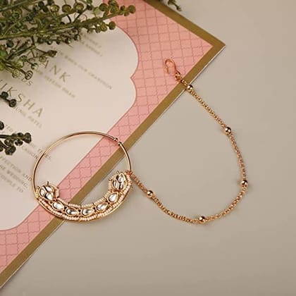 Gold Plated Kundan Nose Ring with Chain