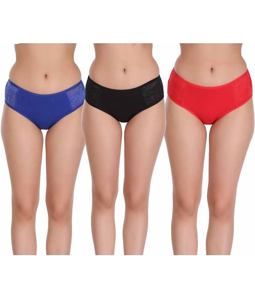 Eve's Beauty Pack of 3 Cotton Lycra Women's Hipsters ( Multi Color )