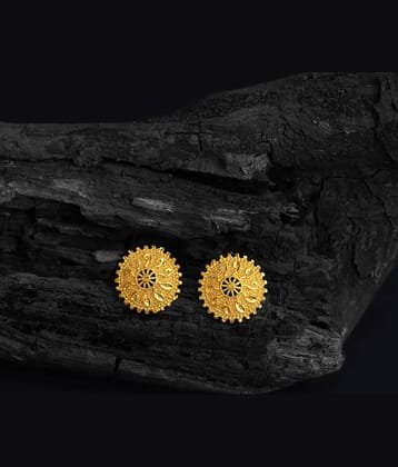 LUV FASHION Golden Stud Earrings ( Pack of 1 )