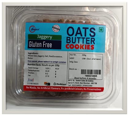 Saanvi's Jaggery Oats Butter Cookies (200g) | Gluten Free & Hand Made | Healthy Snack with No Maida or Preservatives